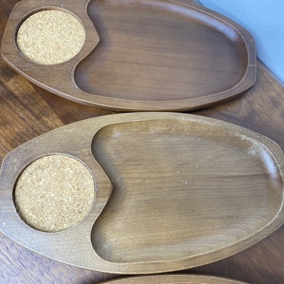 Vintage Wood Serving Tray Set 4 Continetal Wood Japan Appetizer MCM Horderves - Picture 3 of 5